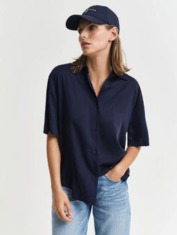 GANT - Women Navy Blue Cuban Collar Short Sleeves Shirt