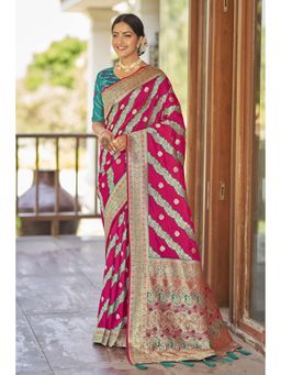 Manohari - Women Designer Woven Work Pink Saree with Unstitched Blouse