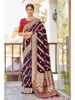 Manohari - Women Designer Woven Work Black Saree with Unstitched Blouse