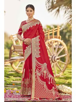 Manohari - Adorable Red Woven Banarasi Silk Saree with Unstitched Blouse