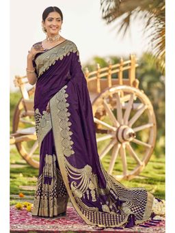 Manohari - Adorable Purple Woven Banarasi Silk Saree with Unstitched Blouse