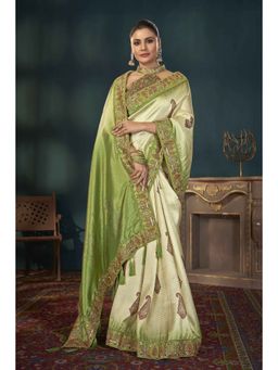 Manohari - Women Green Woven Embroidered Banarasi Saree with Unstitched Blouse