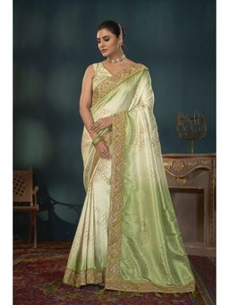 Manohari - Women Green Woven Embellished Work Banarasi Saree with Unstitched Blouse