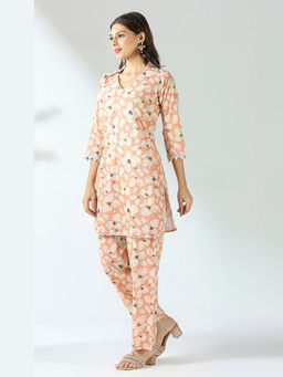 Ishnya - Peach Hakoba Kurta With Pant