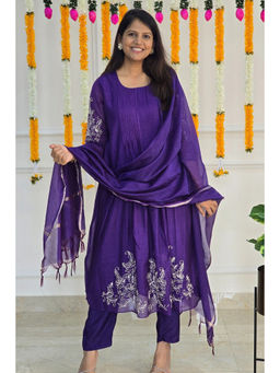 Pink Tree - Purple Mul Chanderi Kurta with Pant and Dupatta