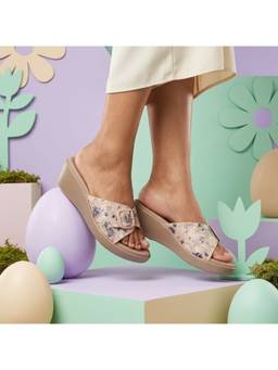 Global Step - Beige Floral Comfort Wedges