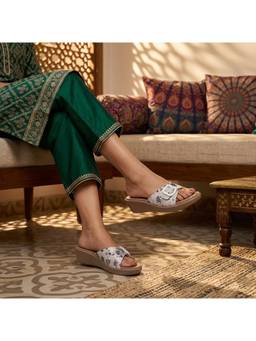 Global Step - White Floral Printed Wedges