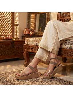 Global Step - Gloss Platforms Beige Wedges
