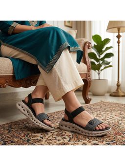 Global Step - Aero knit Sling Platform Black Sandals