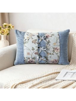 Life n Colors - Eternal Garden Blue Bow Side Cushion Cover (12x18 inches)