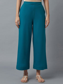 Elleven - Eleven Teal Cotton Lycra Straight Palazzo