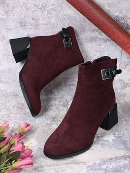 Ronnie Grey - Women Maroon Solid Ankle Length Casual Boots