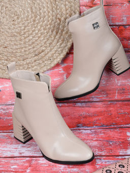 Ronnie Grey - Women Beige Solid Ankle Length Casual Boots