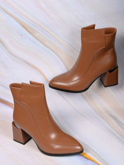 Ronnie Grey - Women Camel Tan Solid Ankle Length Casual Boots