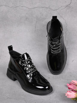 Ronnie Grey - Women Black Solid Ankle Length Casual Boots