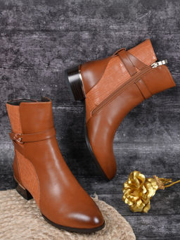 Ronnie Grey - Women Tan Animal Print Ankle Length Casual Boots