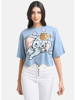Kazo - Blue Dumbo Boxy Crop Tee With Sequin Work