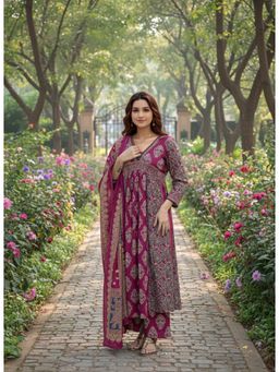 Gahan - Womens Viscose Rayon Anarkali Printed Kurta With Pant & Dupatta
