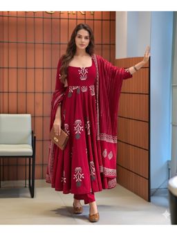 Gahan - Womens Viscose Rayon Anarkali Printed Kurta With Pant & Dupatta