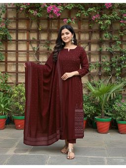 Gahan - Womens Viscose Rayon Anarkali Printed Kurta With Pant & Dupatta