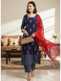 Gahan - Womens Viscose Rayon Straight Printed Kurta with Pant & Dupatta