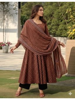 Gahan - Womens Viscose Rayon Anarkali Printed Kurta With Pant & Dupatta