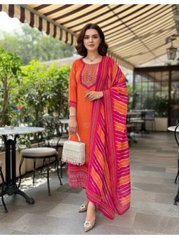 Gahan - Womens Viscose Rayon Straight Embroidered Kurta with Pant & Dupatta
