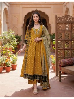 Gahan - Womens Viscose Rayon Anarkali Printed Kurta with Pant & Dupatta