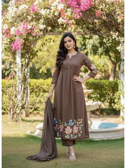 Gahan - Womens Viscose Rayon Anarkali Embroidered Kurta With Pant & Dupatta