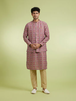 Manyavar - Purple Art Silk Kurta With Jacket & Pyjama For Men