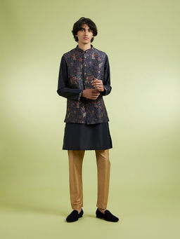 Manyavar - Blue Art Silk Kurta With Jacket & Pyjama For Men