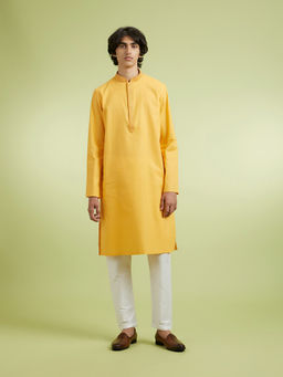 Manyavar - Yellow Cotton Kurta With Pyjama For Men