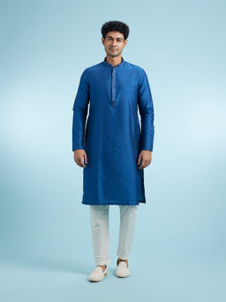 Manyavar - Blue Viscose Blend Kurta Pyjama For Men