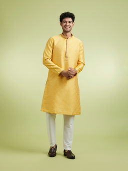 Manyavar - Yellow Art Silk Kurta With Pyjama For Men