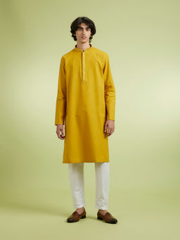 Manyavar - Yellow Cotton Kurta With Pyjama For Men