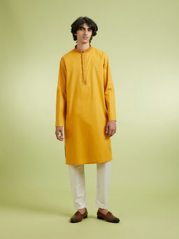 Manyavar - Yellow Cotton Kurta With Pyjama For Men