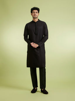 Manyavar - Black Viscose Blend Kurta With Pyjama For Men