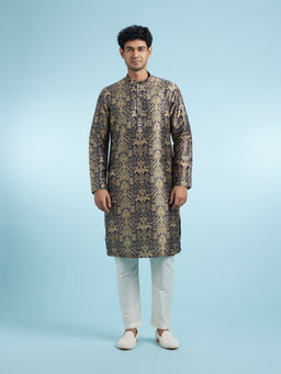 Manyavar - Grey Art Silk Kurta With Pyjama For Men