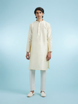 Manyavar - Cream Art Silk Kurta With Pyjama For Men