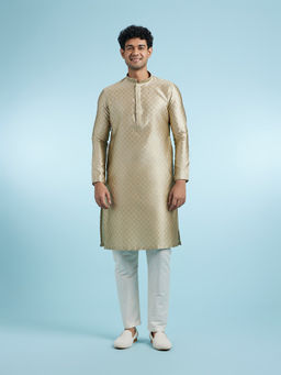Manyavar - Beige Art Silk Kurta With Pyjama For Men