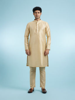 Manyavar - Beige Art Silk Kurta With Pyjama For Men