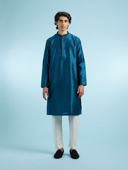 Manyavar - Blue Art Silk Kurta With Pyjama For Men