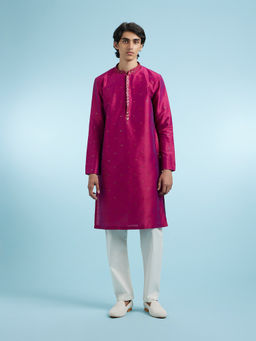 Manyavar - Pink Art Silk Kurta With Pyjama For Men