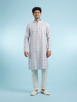 Manyavar - Grey Cotton Blend Kurta With Pyjama For Men