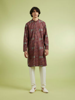 Manyavar - Brown Cotton Blend Kurta With Pyjama For Men