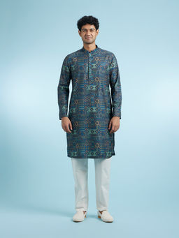 Manyavar - Blue Viscose Blend Kurta With Pyjama For Men