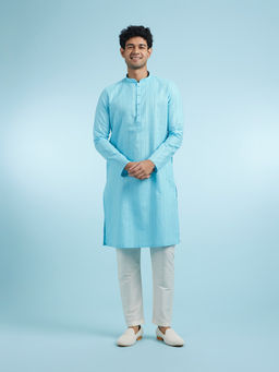 Manyavar - Blue Cotton Kurta With Pyjama For Men