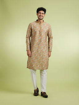 Manyavar - Yellow Cotton Blend Kurta With Pyjama For Men