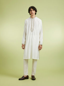 Manyavar - Cream Viscose Blend Kurta With Pyjama For Men