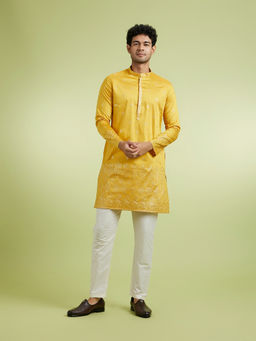 Manyavar - Yellow Viscose Blend Kurta With Pyjama For Men